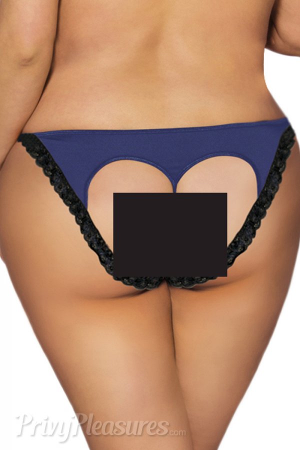 Blue Heartbreaker Open Back Lace Trimmed Plus Size Panty