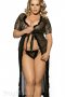 Black Glam Night Robe with Fur Trim - Plus Size