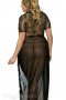 Black Glam Night Robe with Fur Trim - Plus Size