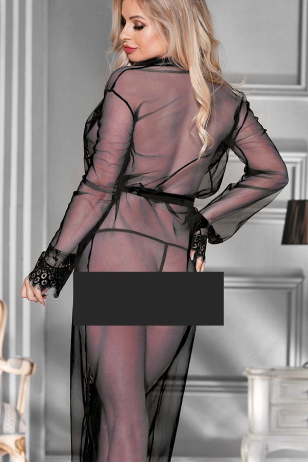 Black Long Sleepwear Delicate Lace Gown