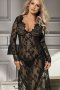 Black Long Sleeve Transparent Sleepwear Gown