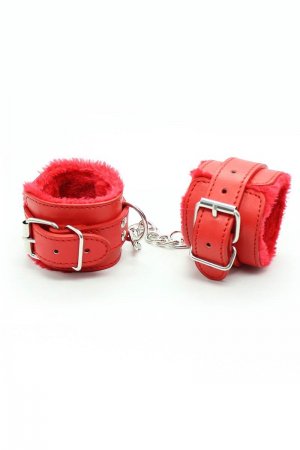 Red Leather Fur Lined Handcuffs