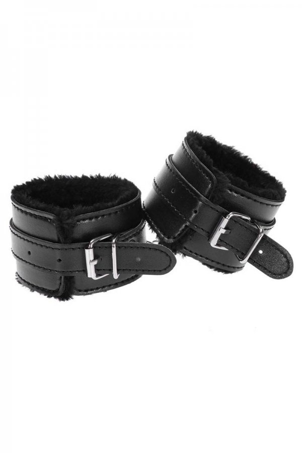 Black Leather Fur Lined Sensual Handcuffs