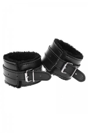 Black Leather Fur Lined Handcuffs