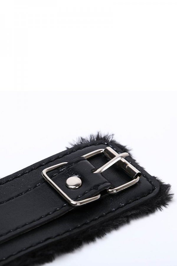 Black Leather Fur Lined Sensual Handcuffs