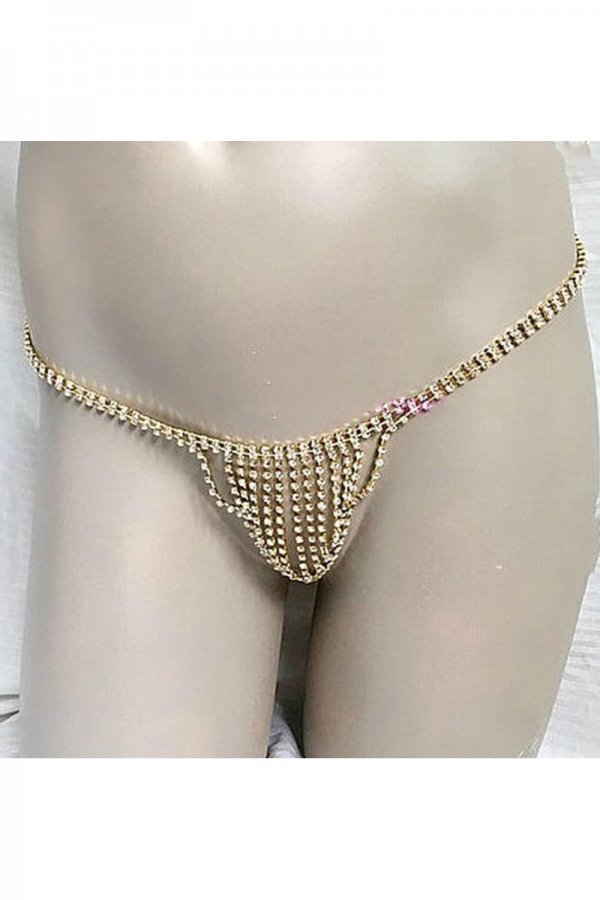 Erotic Rhinestone Jewellery Panty - Golden