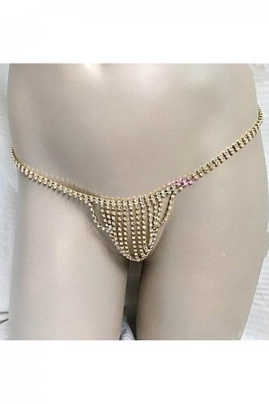 Erotic Rhinestone Jewellery Panty - Golden