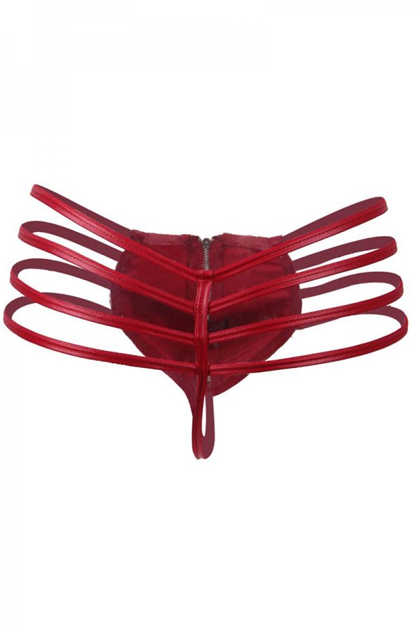 Male Leather Thong with Zipper - Back Side