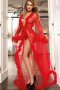 Super Sexy Red Transparent Robe with Fur Trim