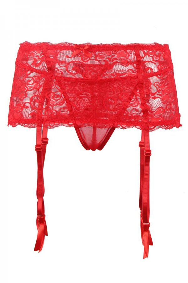 Red Lace Suspender Belt with Panty