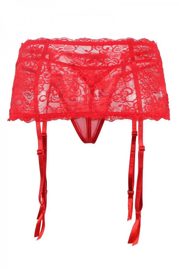Red Lace Suspender Belt with Panty