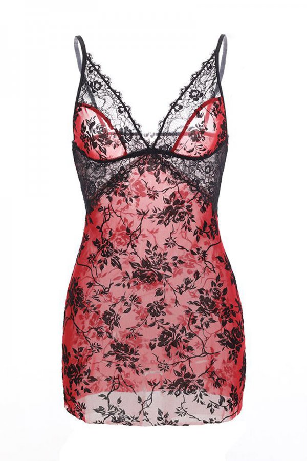 Flower Print Chemise with Lace Cups