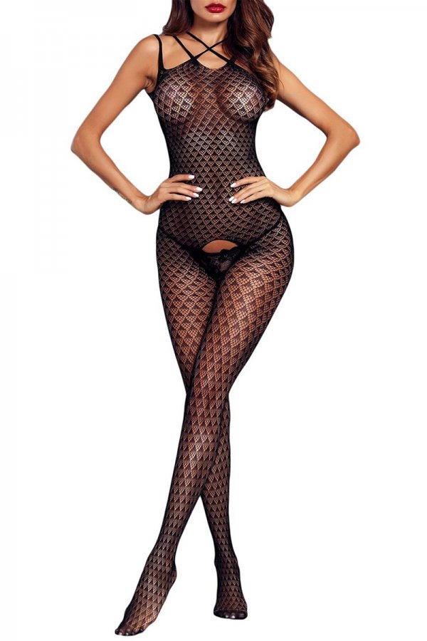 Black Sleeveless Crotchless Body Stocking