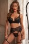 3pcs Black Lace Half Cup Bralette Set with Garter