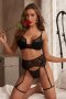 3pcs Black Lace Half Cup Bralette Set with Garter