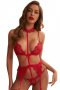 Red Lace Bralette Lingerie with Garter Belt