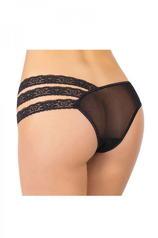 Black Asymmetrical Mesh Lace Panty