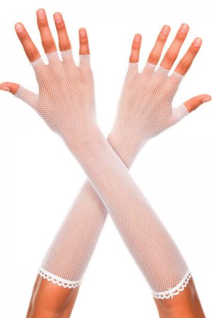 White Fingerless Fishnet Elbow Length Gloves