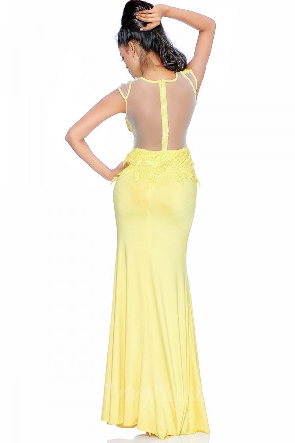 Floral Lace Applique Top High Split Maxi Dress