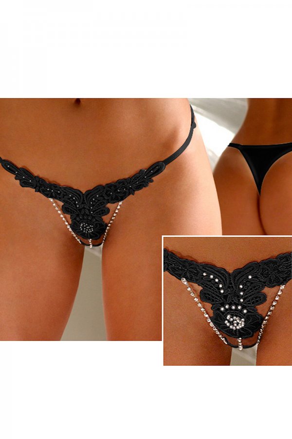 Black Sexy Floral G-string With Embroidery 