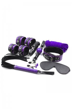 8 Piece BDSM Equipment Kit - Purple And Black