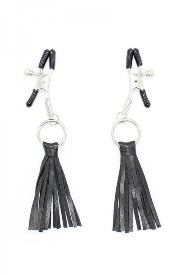 Nipple Clamps with Black Leather Tassels