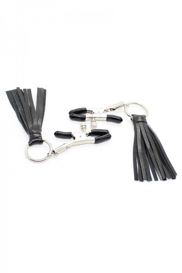 Nipple Clamps with Black Leather Tassels