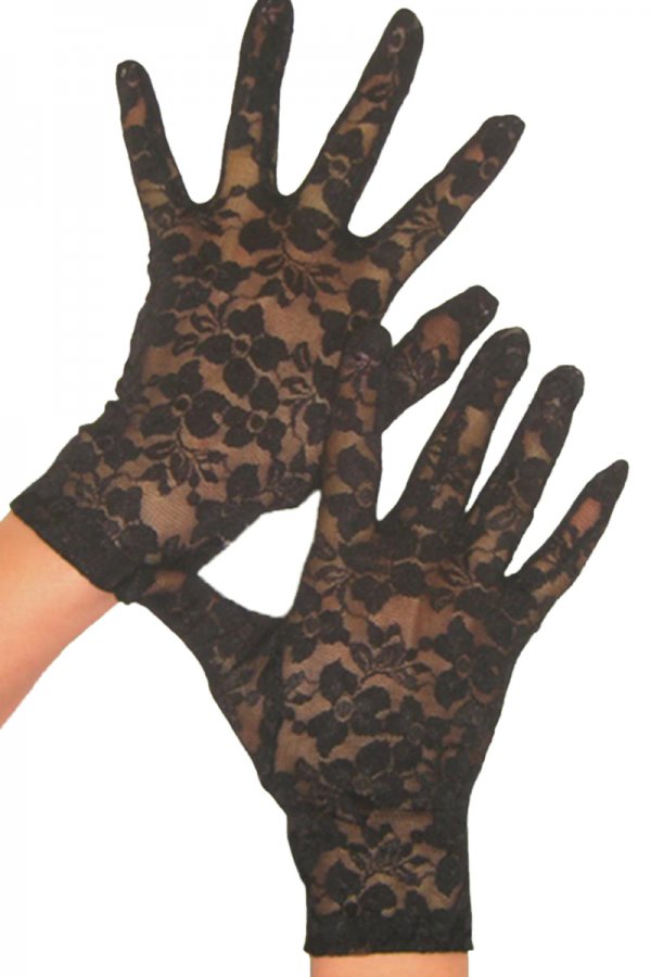 Black Sexy stretch wrist length lace gloves