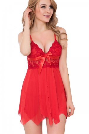 Draping Mesh and Lace Babydoll Set