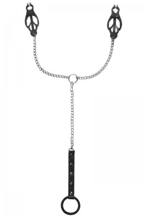 Black Nipple Clamps with Penis Ring