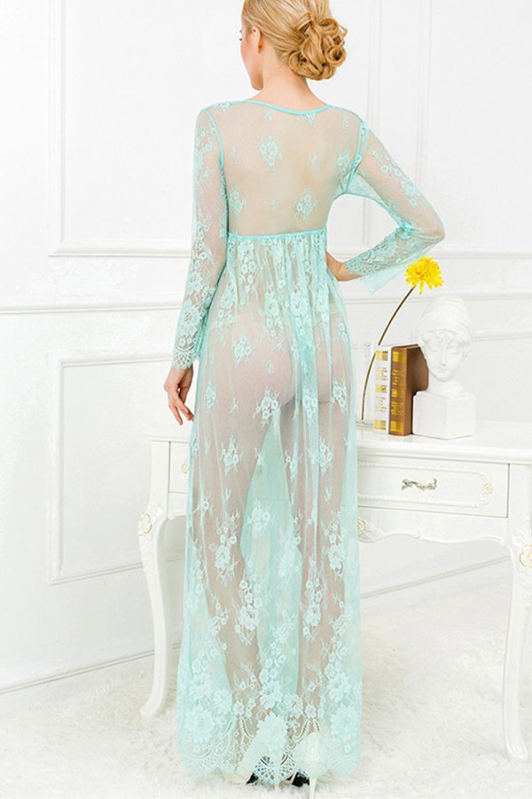 Green and Nude Lace Maxi Dress