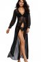 Sheer Long Sleeve Lace Robe with Thong